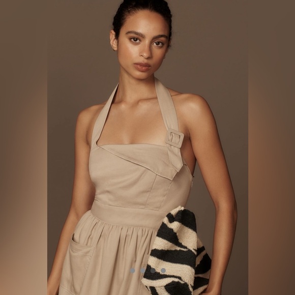 NWT Anthropologie Porridge Halter Utility Midi Dress $168 LARGE Taupe - Picture 8 of 8